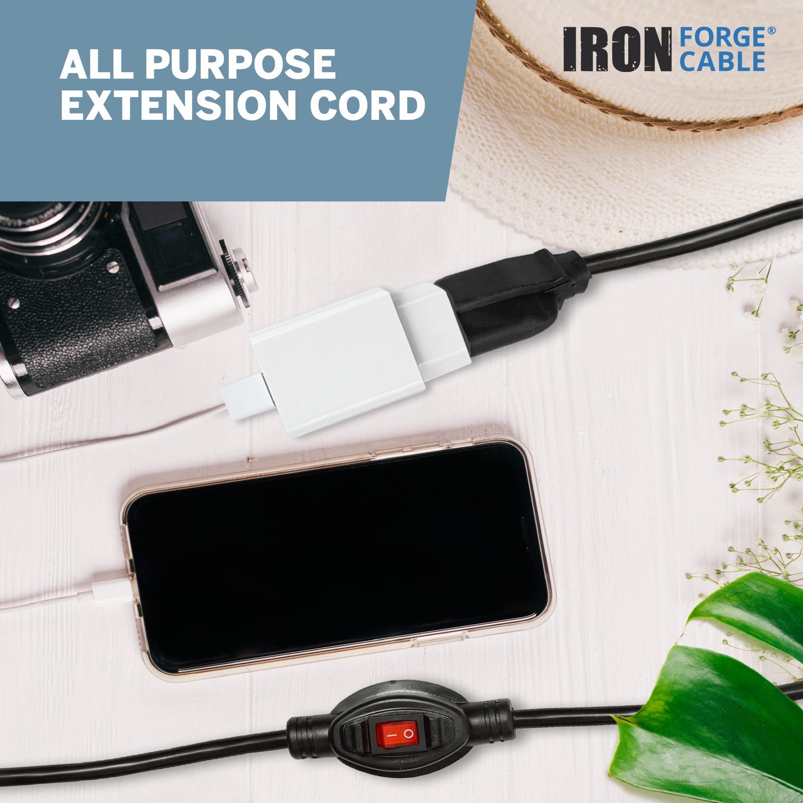Iron Forge 3 Ft Outdoor Extension Cord with Switch On/Off-16/3 SJTW 10 Amp Black