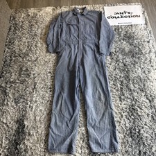 Vintage 70  s Dickies Men  s 44 Long STAINED Herringbone Chambray Coveralls Bibs