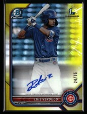 Luis Verdugo 2022 Bowman Chrome Prospects Autograph Yellow Refractors #/75 Cubs
