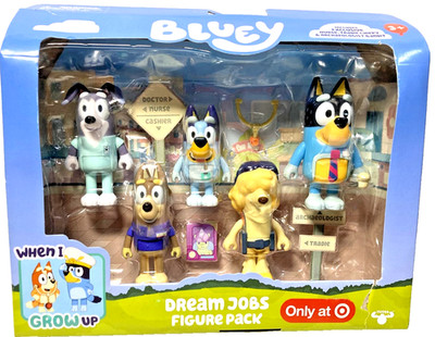 Bluey When I Grow up Dream Jobs Figure 5-pack  Chocolate Milk  Chippy Tradie Exc