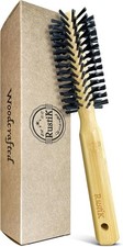 Bamboo Round Hair Brush by RustiK, Soft Bristles, Large Handle, Curl Enhancing,