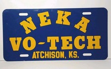 1980s Vintage NEKA VO-TECH Technical College Atchison Kansas License Plate
