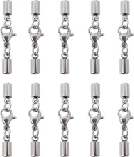 Honbay 10PCS 3mm Stainless Steel Leather Cord End Caps with Lobster Silver 