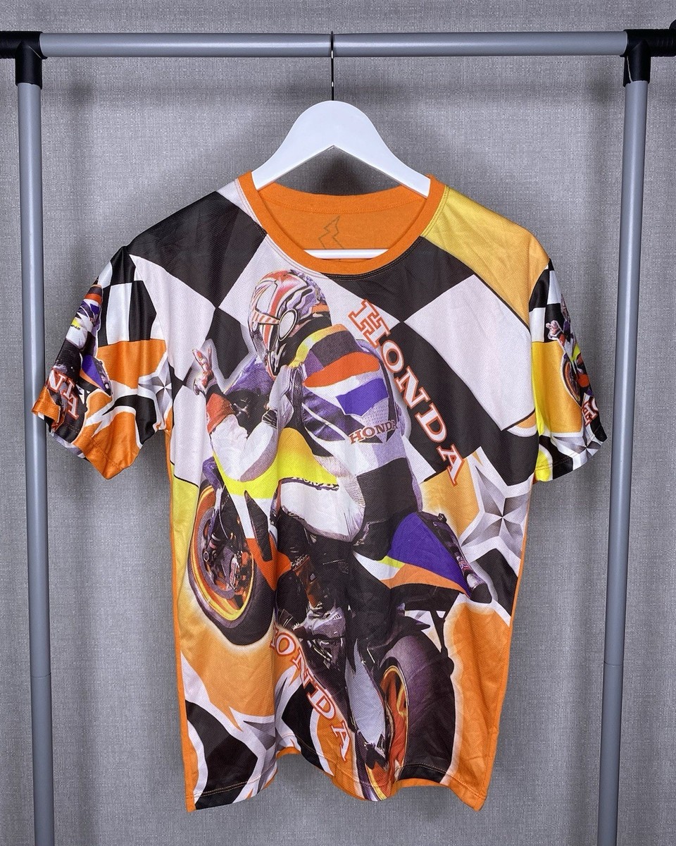 Honda Racing Vintage 00s T Shirt Tee Sz S Orange All Over Print