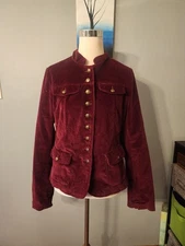 Gadzooks Burgundy Velvet Women's Blazer Military Jacket  Size Large