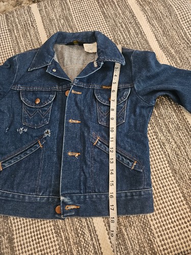 VTG 80s WRANGLER No Fault 14 oz Denim Jean Jacket Trucker Blue 12 USA 12 - Picture 7 of 10