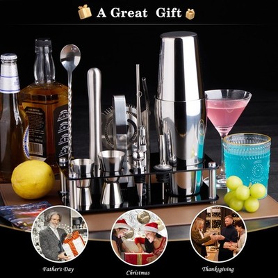 X HOME Set Shaker Cocktail 15 Pezzi: Il Kit Completo Per Principianti Con Supporto Bambù E 40 Ricette, Acciaio Inossidabile - 6