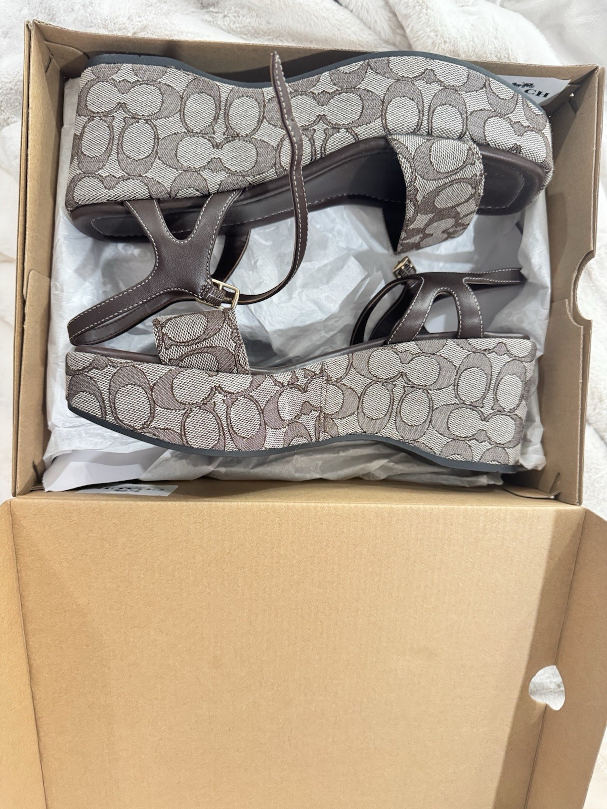 Coach Gale Wedge Sandal In Signature Jacquard - Brown Size 10