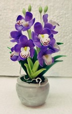 US stock 4"H Handcrafted - Lifelike Purple Cymbidium Orchid Arranged in a pot