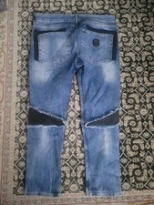Boys Blue Biker Style Denim Jeans, Medium Wash, Solid, Pockets