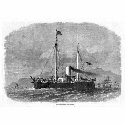 HMS HOTSPUR Teil der eisernen Schiffsflotte der Royal Navy - antiker Druck 1871