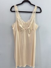 Vintage Style Lace Trim Slip Dress Cream Satin Adjustable Straps Large Romantic