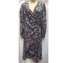New Girl In Mind Size 10 Blue Pink Floral  Esme Wrap Ruched Skirt Midi Dress