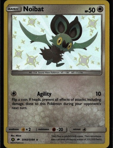 Noibat Shiny Holo Rare Hidden Fates Shiny Vault SV43/SV94 Colorless Pokemon Card