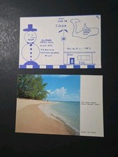 Vintage QSL Card Set Cayman Islands Unit 332 Snowman + Grand Beach Postcard