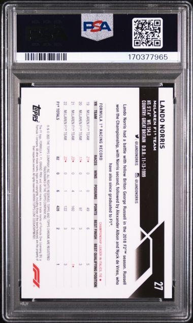 Lando Norris 2023 Topps Chrome F1 SAPPHIRE EDITION #27 PSA 10 GEM MT Pop 4 view 2
