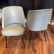 Thonet Green Leather Upholstered Dining Chair Metal/Wood Frame 80x55x80cm