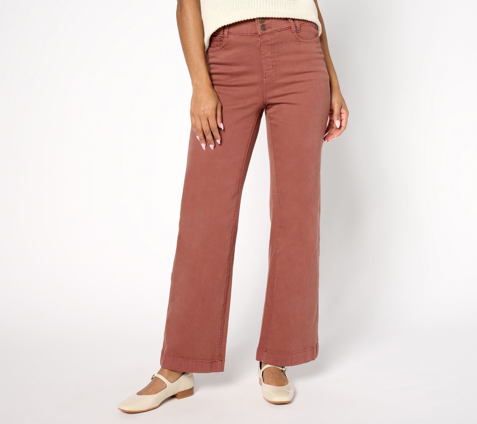 Denim & Co. Women's Pants Sz 10 Color Easy Double-Button Wide-Leg Brown A671661