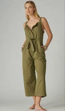 Lucky Brand Linen Blend Belted Jumpsuit Olive Green Women’s Size M NWT $129