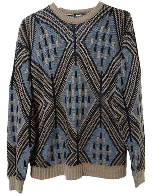 S/M Vtg 90s AOP Pattern Grunge Rock Kurt Cobain Oversized Distressed Sweater