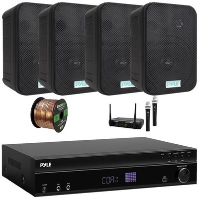 Pyle 5.2CH Home Theater Receiver, 4x 6.5'' 500W Indoor/Outdoor Speakers + Mic