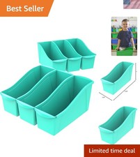 Effortless Organization with 6 Large Teal Book Bins - Ideal for Home  Classroom