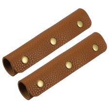 2 Pcs Leather Luggage Handle Wraps Pebbled Texture Bronze Buckle, Brown