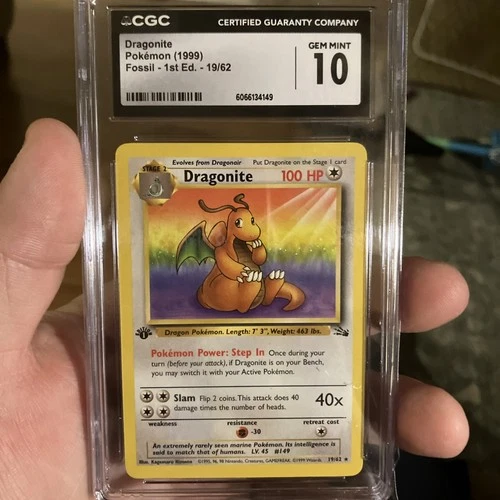 CGC 10 GEM MINT Dragonite 1999 Fossil 1st Edition 19/62 Pokemon Card