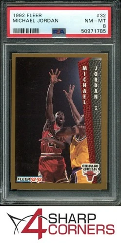 1992 FLEER #32 MICHAEL JORDAN BULLS HOF PSA 8