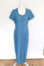 Vintage Chorus Blues Denim Dress 10 Blue Embroidered 90s Western Boho Prairie