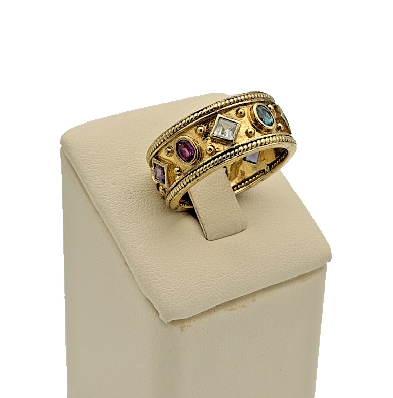 Gold-Plated 925 Sterling Silver Multi-Stone Ring - Size 10.25