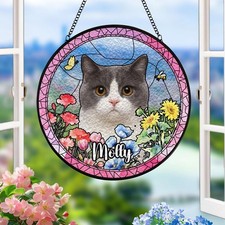 Custom Pet Portrait Stained Glass Suncatcher, Stained Glass cat Memorial Decor
