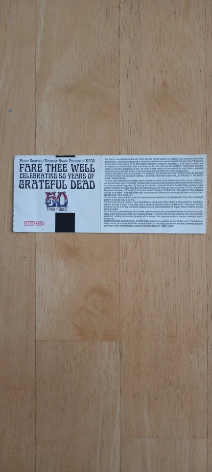 The Grateful Dead Fare Thee Well 50th Anniversary  June 27 2015 Levi's Stadium - Image 2 of 2