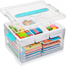 24QT Plastic Craft Organizer Box with Removable Dividers and Handles, Arts and