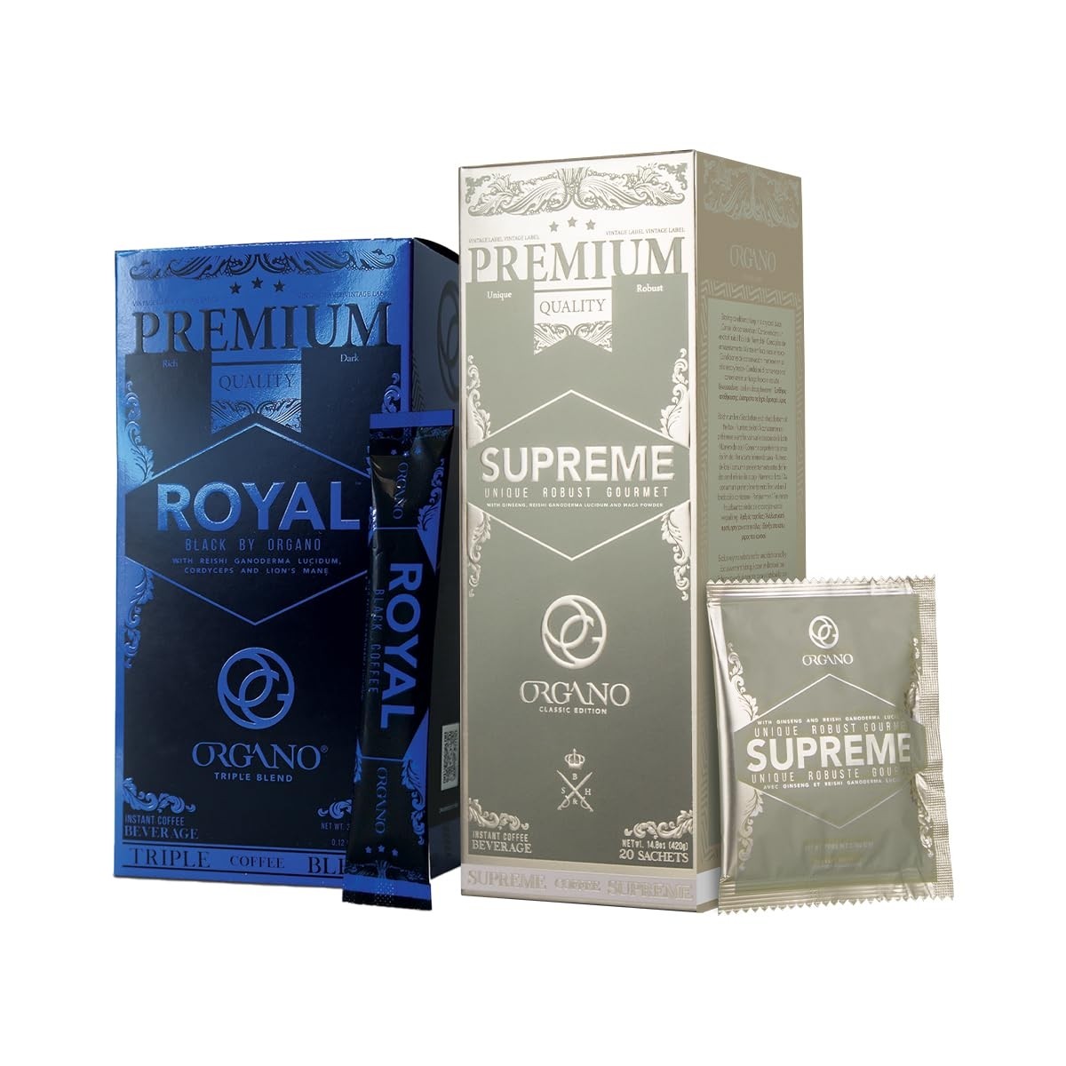 ORGANO's Combo Pack, 1 box ROYAL Black Coffee and 1 Box Cafe Supreme 100% Certif