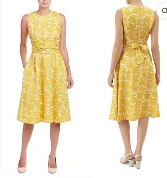Women Hobbs Dress Yellow Linen M