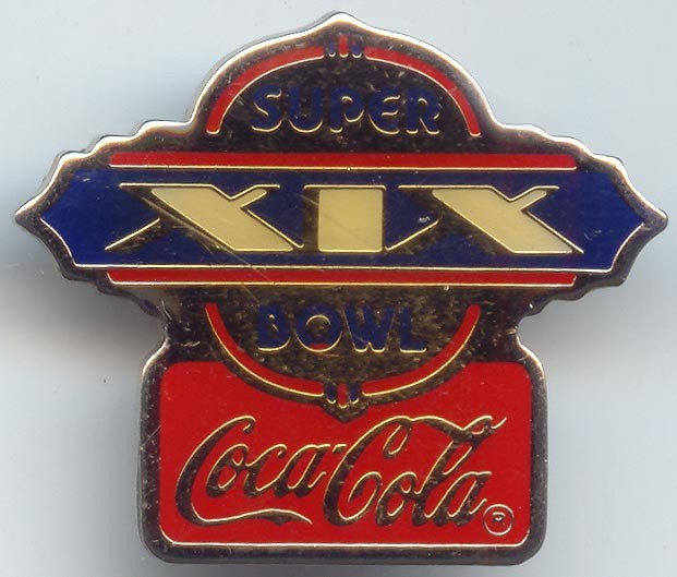 Superbowl XIX Coca-Cola Pin, 1989, Dolphins vs 49'ers
