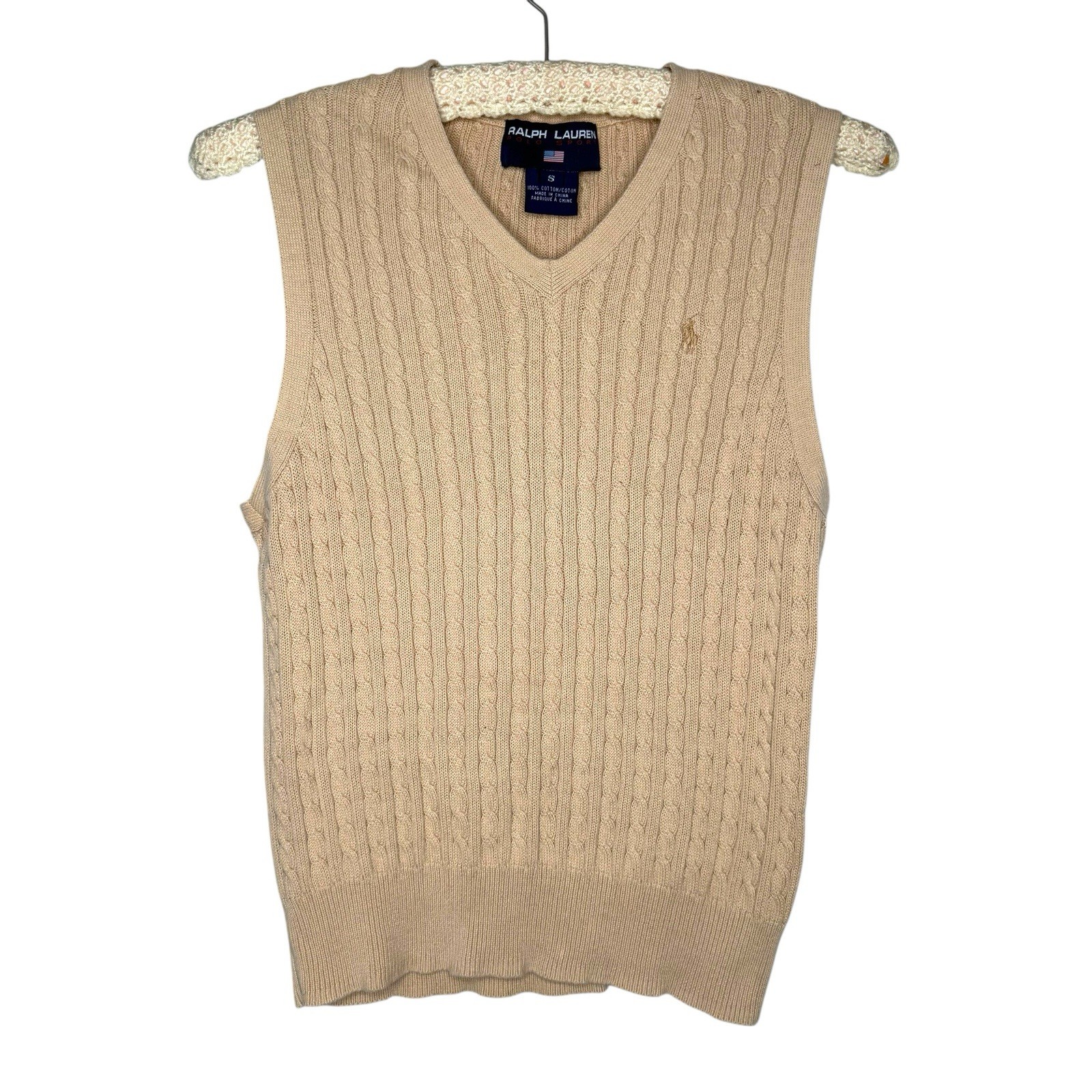 Vintage Polo Ralph Lauren Sweater Vest Cable Knit V-Neck Pullover 90s Men Sz S