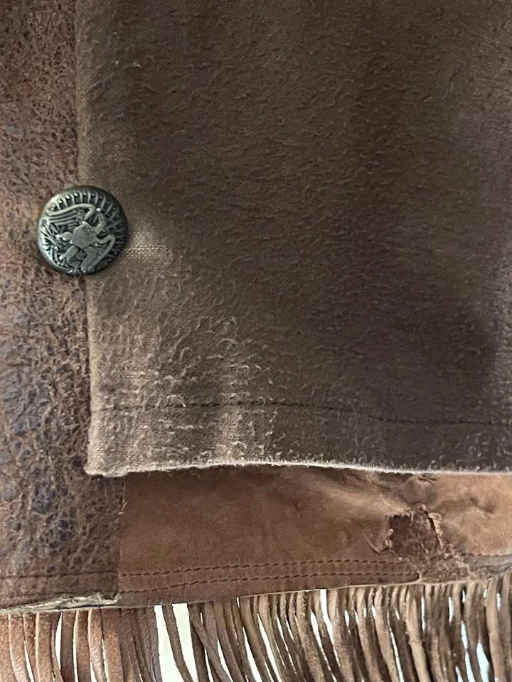 SCULLY Brown Western Crackle Leather Fringe Eagle Buttons Blazer Jacket. Size 46 - Image 4 of 4