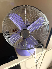 Purple/Silver Table Desk Fan 4-Blade Metal Oscillating 2-Speed 230V