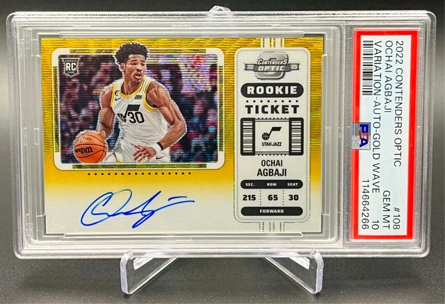 2022-23 Contenders Optic Ochai Agbaji Auto Gold Wave /10 PSA 10 RC Rookie Ticket
