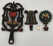 Vintage Mixed Lot of 3 Cast Iron Painted Trivets 2 mini 1 medium size