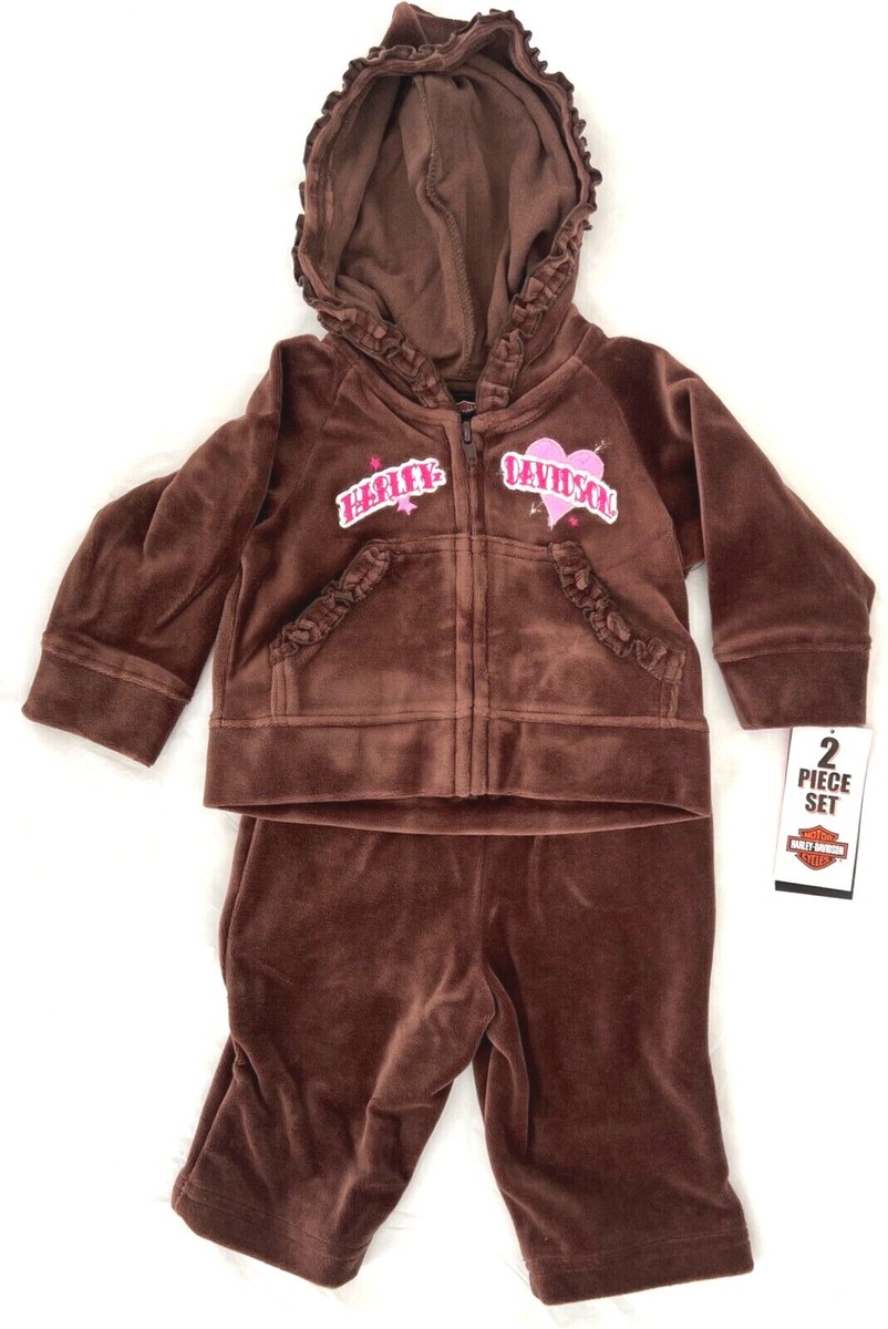 Harley Davidson® Kids Baby Newborn Girls Brown Velour Sweatsuit