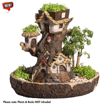 Fairy Tree Stump Planter Indoor Garden Treehouse Flower Pot for Succulent Cactus