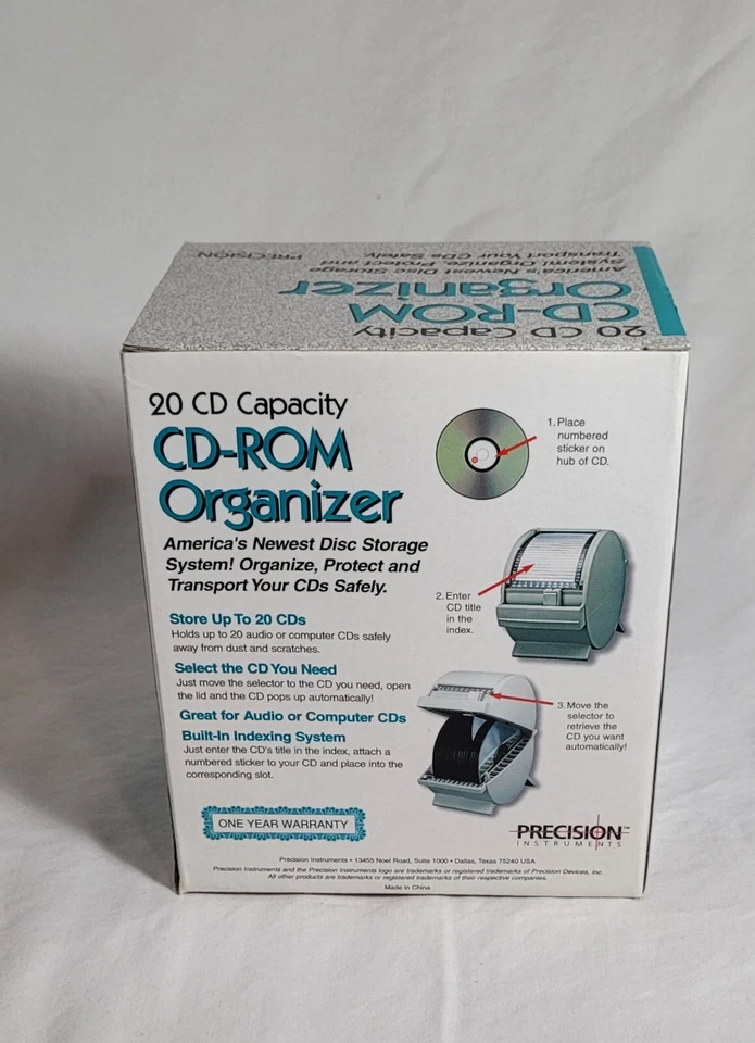 Precision CD ROM Organizer CDSTOR20 20 CD Storage Box Indexed Selector Retrieval - Image 3 of 4