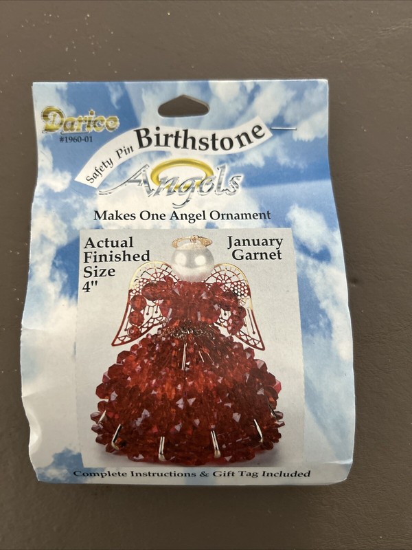 DARICE SAFETY PIN BIRTHSTONE ANGEL ORNAMENT KIT - JANUARY -- GARNET -- NEW