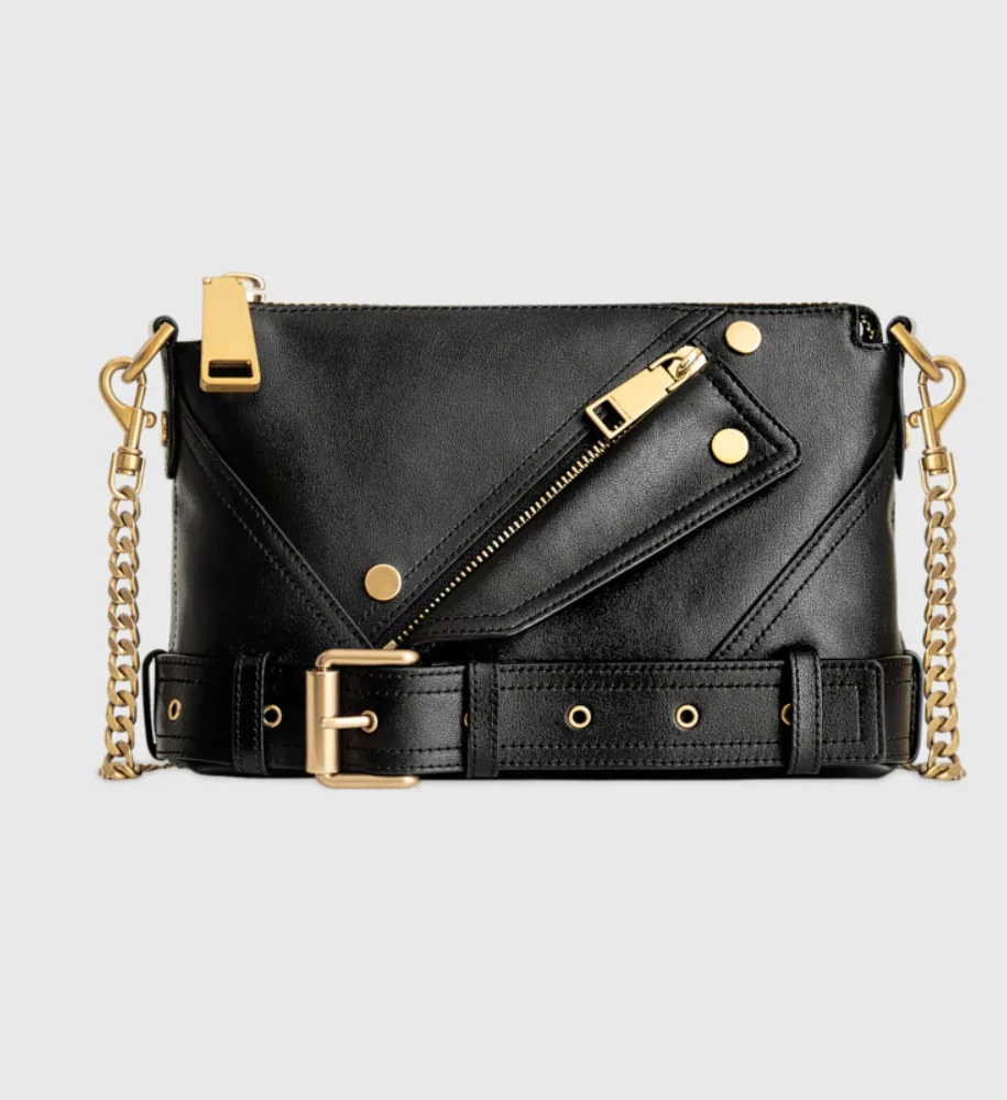 Black Leather Envelope Buckle Mini Crossbody Bags