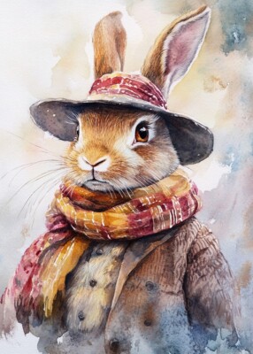 PRINT ACEO Art Card Easter Bunny Egg Flower Rabbit Animal Limited Edition