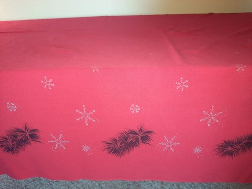 MCM California Handprints Christmas Tablecloth Red w/ Black Pine Boughs 82"x60" - Picture 6 of 13