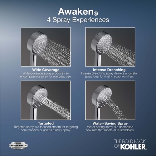 KOHLER 99243-G-BN Awaken Deluxe Kit Doccia a Mano 3 Funzioni, Nichel Spazzolato - Foto 4 di 5